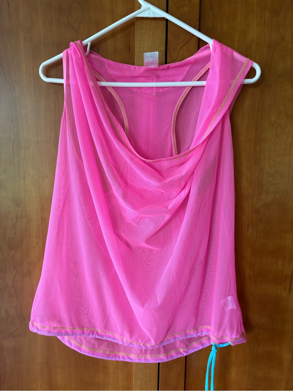 Super Cute Zumba Fitness Hot Pink Draped Mesh Tank Hoodie Two Layers